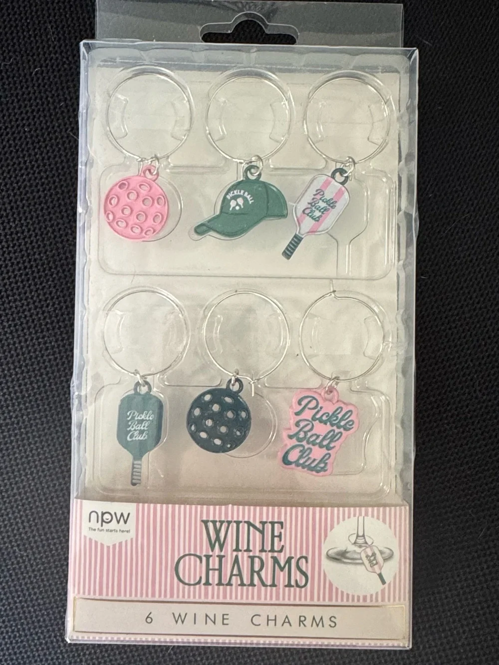 Target Pickle Ball Club Wine Charms - Pink, Green & Black Set of 6